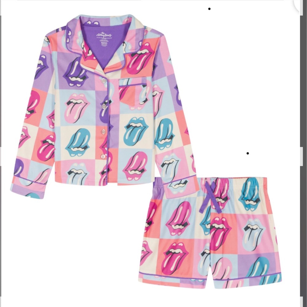 The Rolling Stones long sleeve coat and shorts pajama set; size: M(7/8)